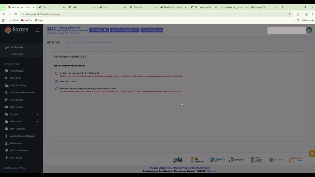 Screenshot of form submitted confirmation with registration number